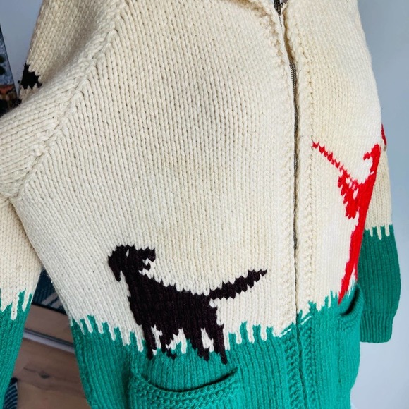 Hunting Scene Knit Cardigan - Green and Cream - Picture 7 of 13